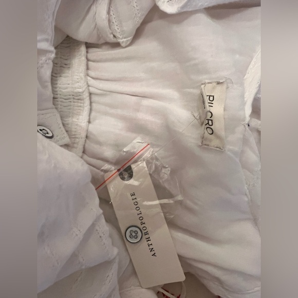 NWT Anthropologie Pilcro White Cotton Ruffle Maxi Dress Smocked Waist Size S - Picture 14 of 15